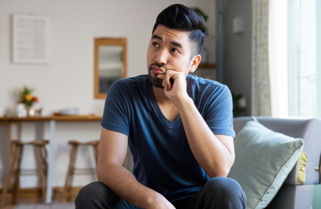 A man sitting alone looking tired and thoughtful, low energy, slow recovery, feeling weak
