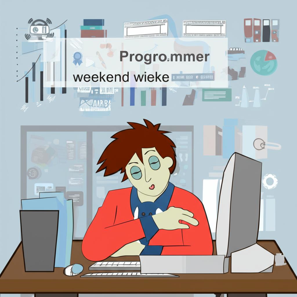 Illustration of a tired programmer sleeping but still looking exhausted on a weekend morning