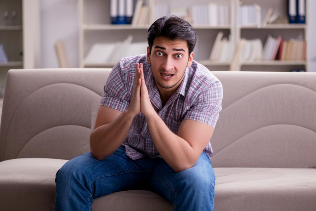 Man feeling anxious about sexual performance, looking stressed