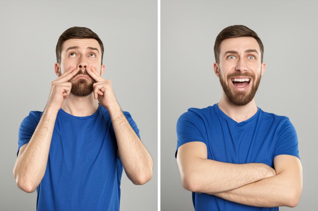 A before-and-after photo of a man looking tired and then energetic, highlighting the positive change.