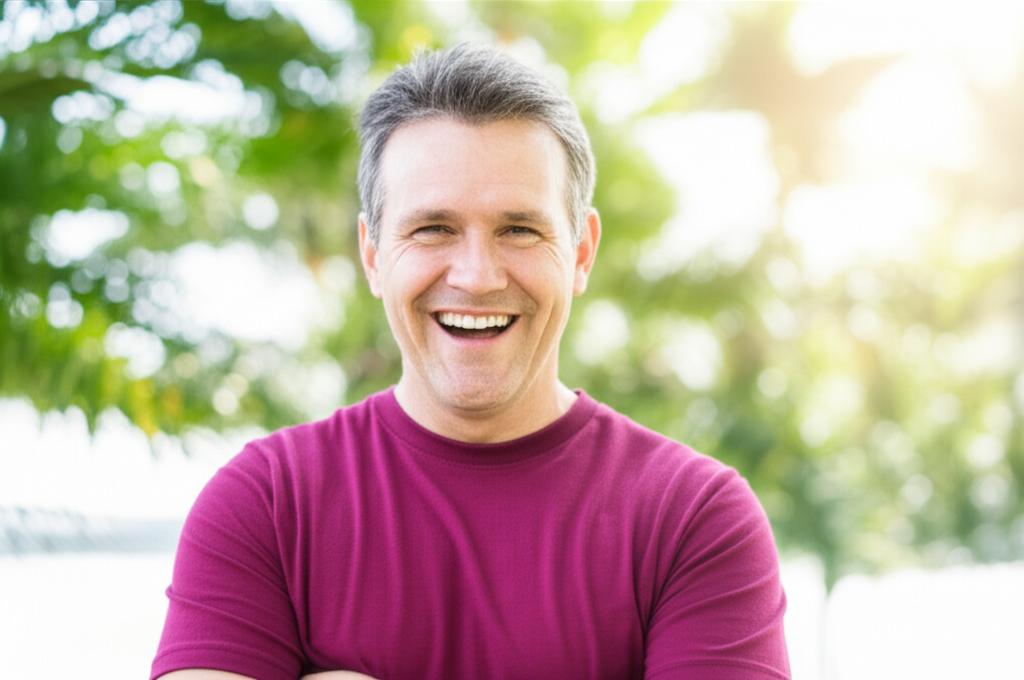 happy middle aged man feeling energetic in the morning