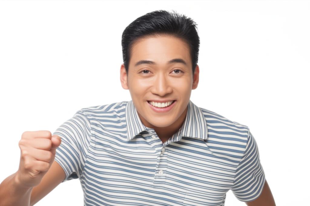Man smiling, feeling energetic and confident