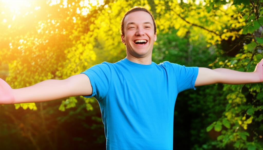 Man feeling energetic and happy in nature